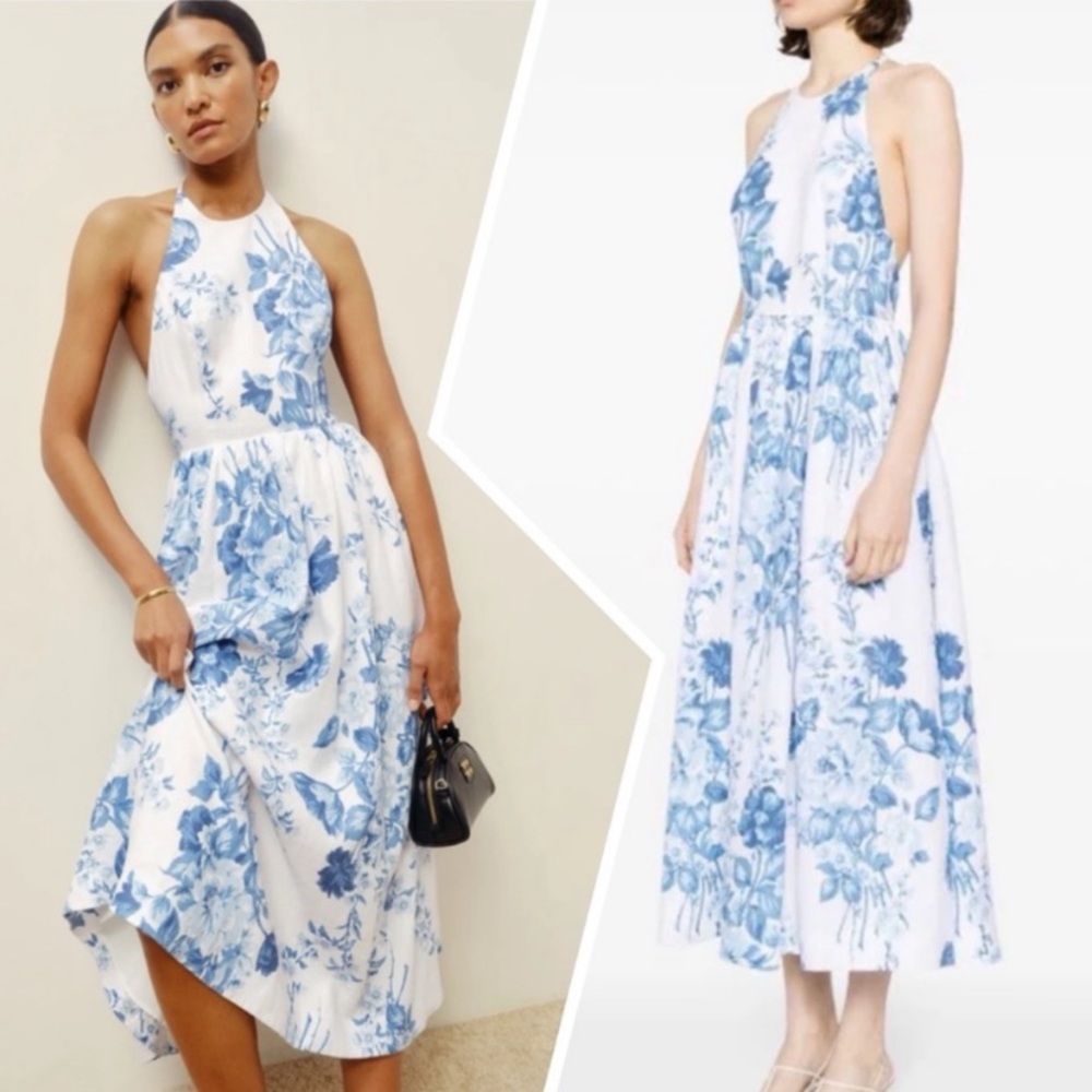 Reformation Blue and White Floral Midi Dress
